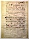 MANUSCRIPT LEAF ASCENSION. Vellum leaf from a Latin antiphonary with illuminated initial P. Italy, 14th century